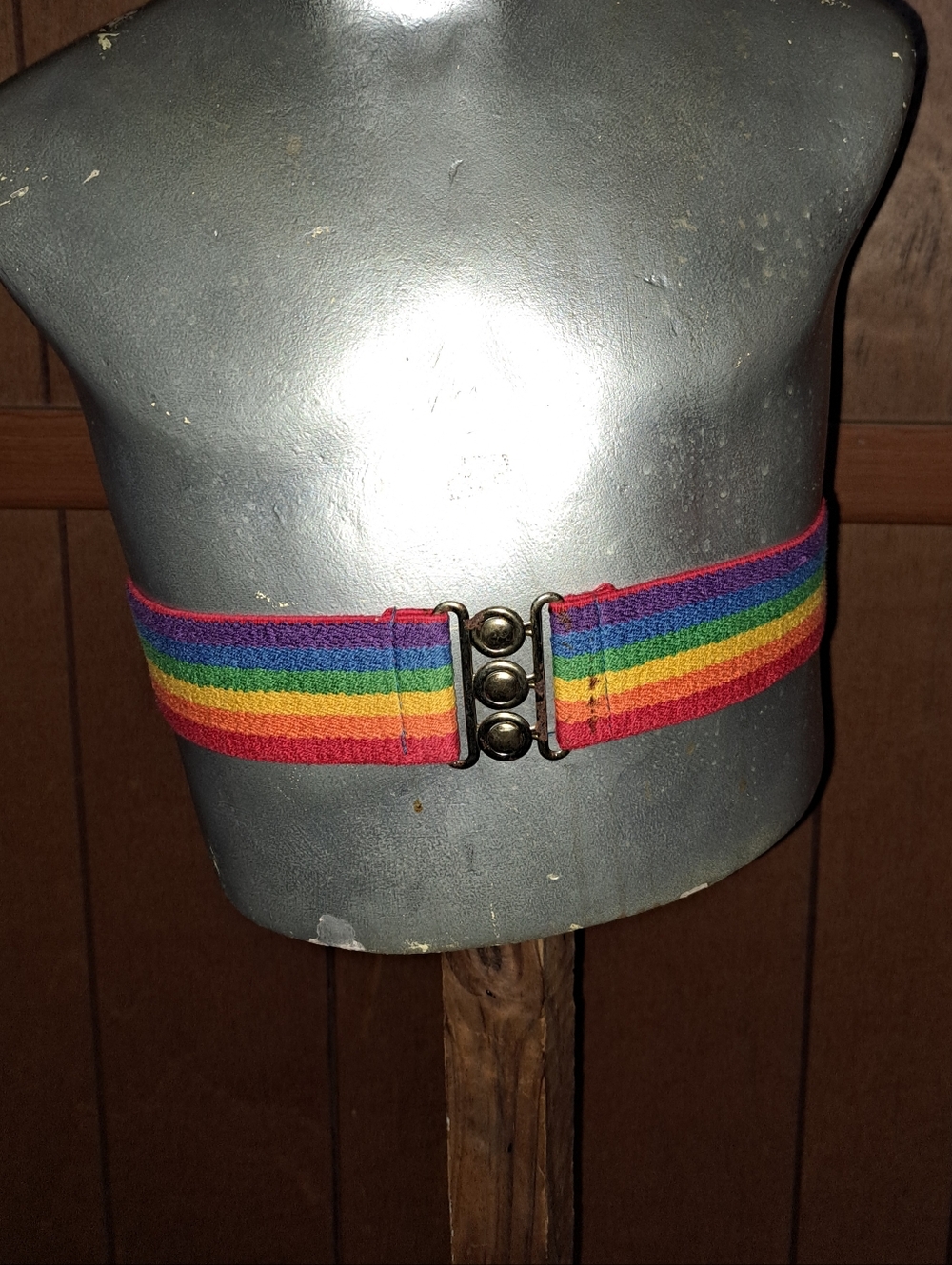 VINTAGE Rainbow Elastic Stretch Belt with Triple Hook Closure